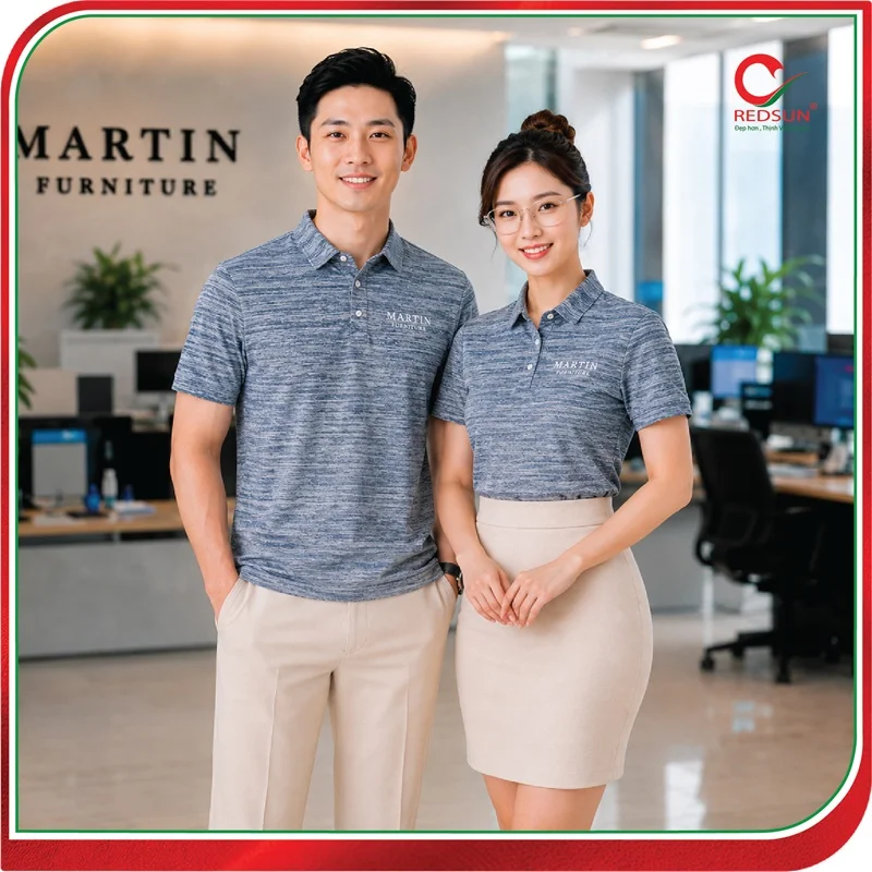 Áo Thun Cổ Sơ Mi Công Ty Martin Funiture Màu Xanh