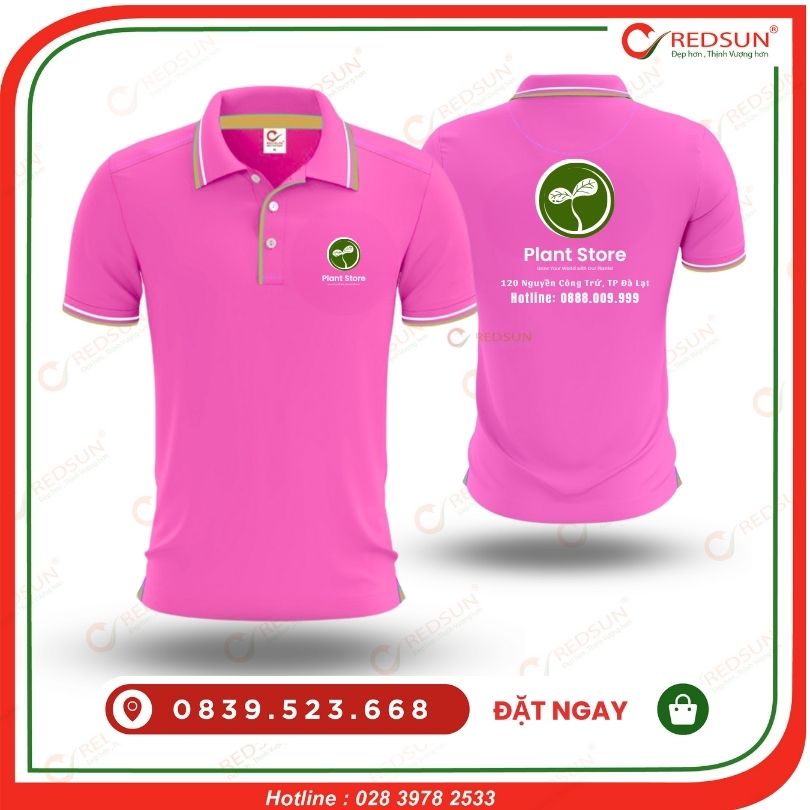 Áo thun đồng phục công nhân Plant Store màu hồng 