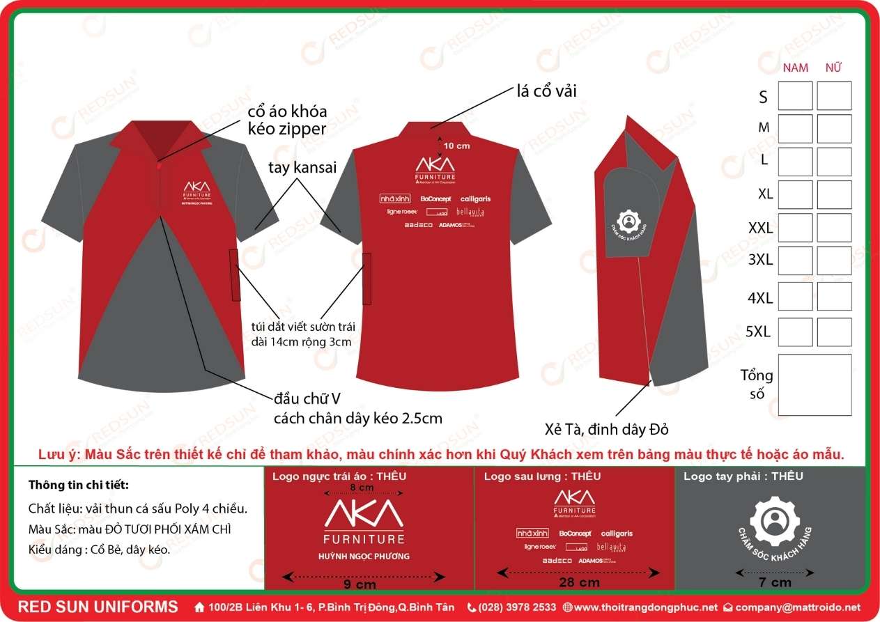  Logo sẽ được thêu hoặc in ở vị trí trung tâm ngực hoặc tay áo để tạo điểm nhấn.