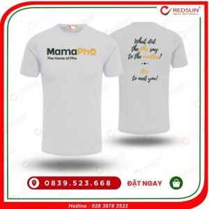 Áo thun đồng phục nhà hàng Mama Pho màu trắng tinh 