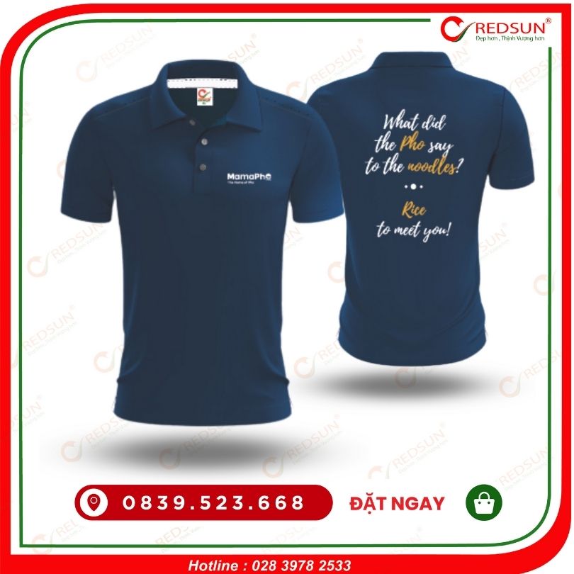 Áo thun đồng phục nhà hàng Mama Pho màu xanh cổ vịt