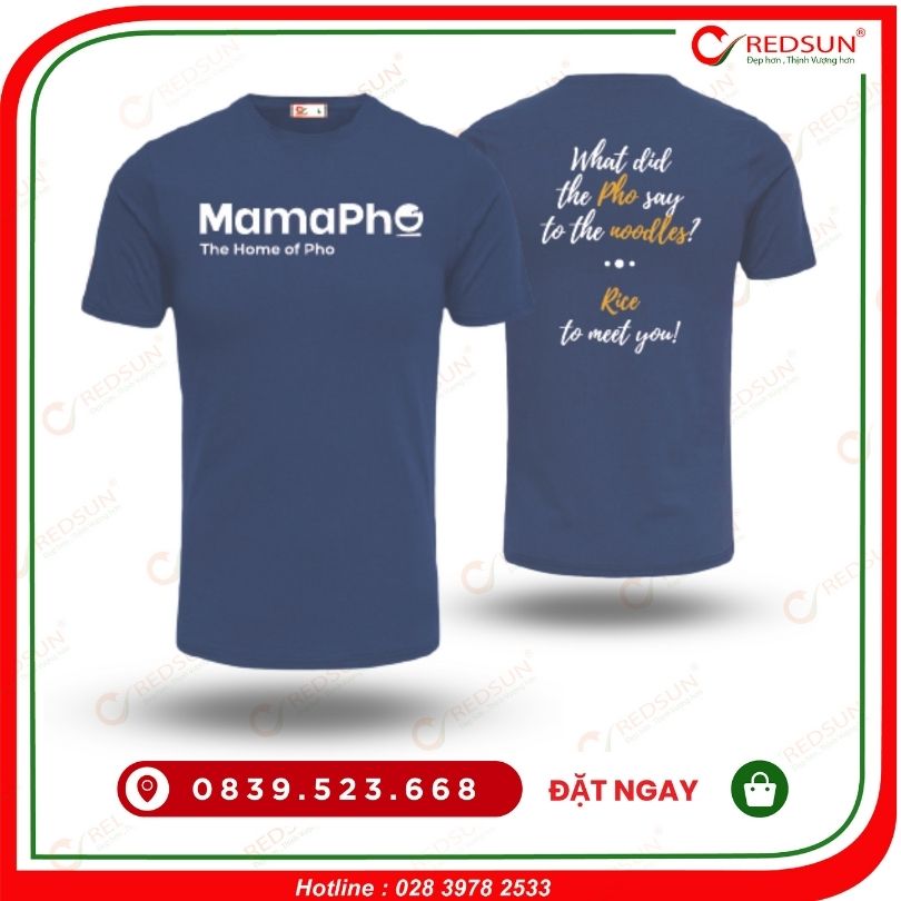 Áo thun đồng phục nhà hàng Mama Pho xanh cổ vịt