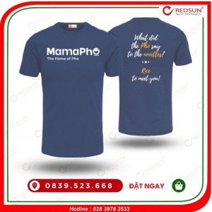 Áo thun đồng phục nhà hàng Mama Pho xanh cổ vịt