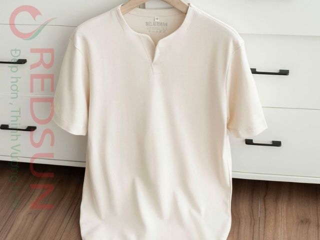 Áo thun cổ tàu có thể làm từ chất liệu thun mềm, thoáng mát, dễ dàng vận động